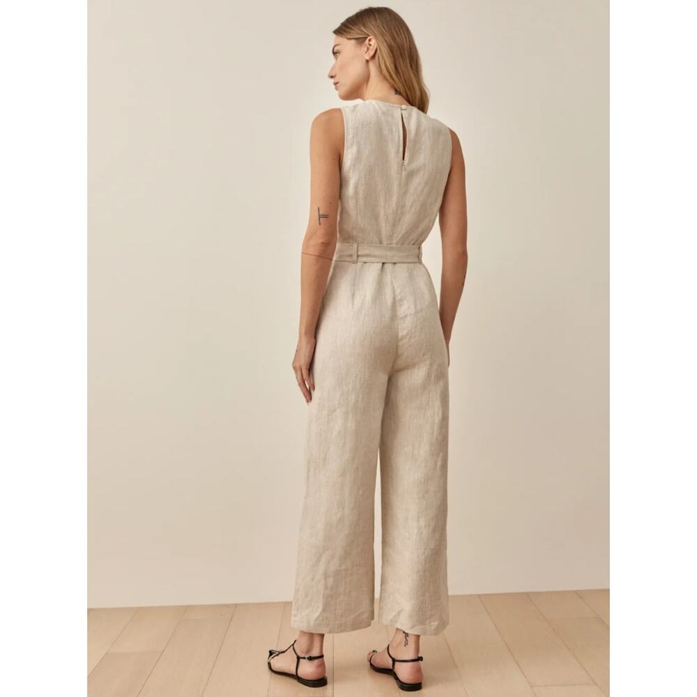 Reformation Women's Naomi Linen Jumpsuit Beige Natural NWT Size 12 - Picture 3 of 16